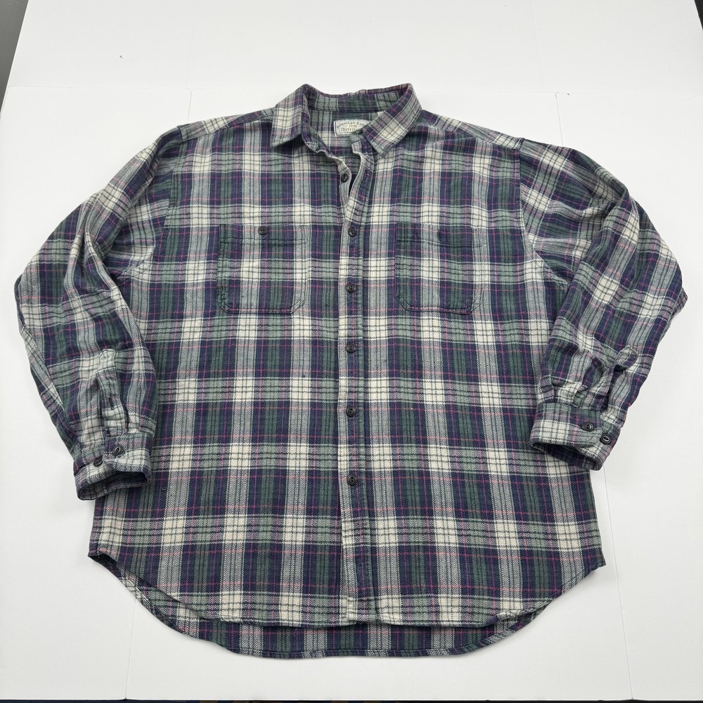 American Eagle Shirt Mens XL Green Blue Plaid Flannel Button Down 100% Cotton